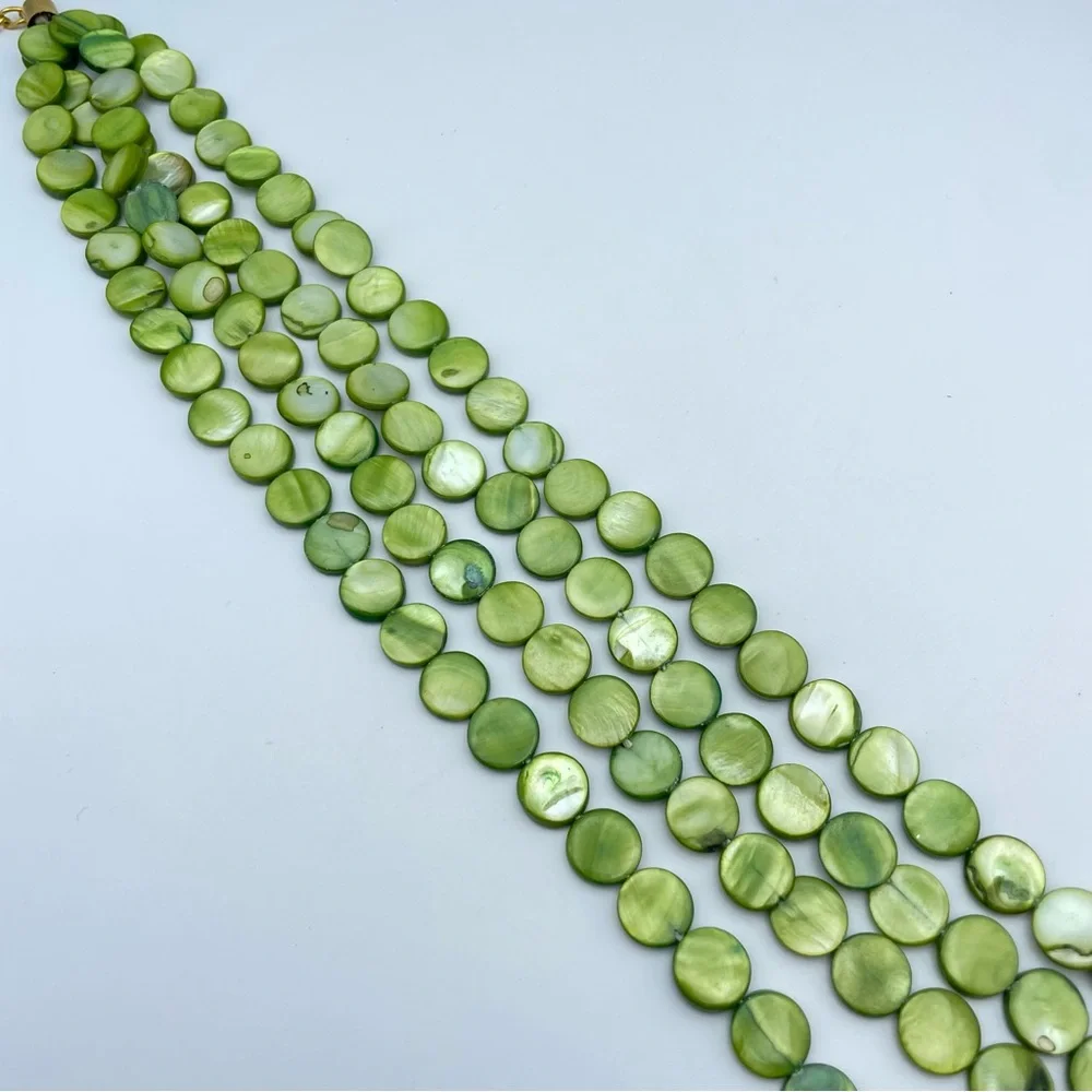 Stunning Green Multi-Strand Shell Disc Necklace – Adjustable Statement Jewelry